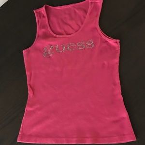 Pink rhinestone guess tank top